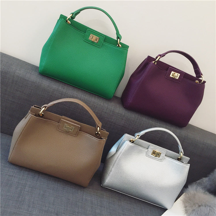 Elegante Bolso de Mano con Cierre de Candado Dorado para Mujer