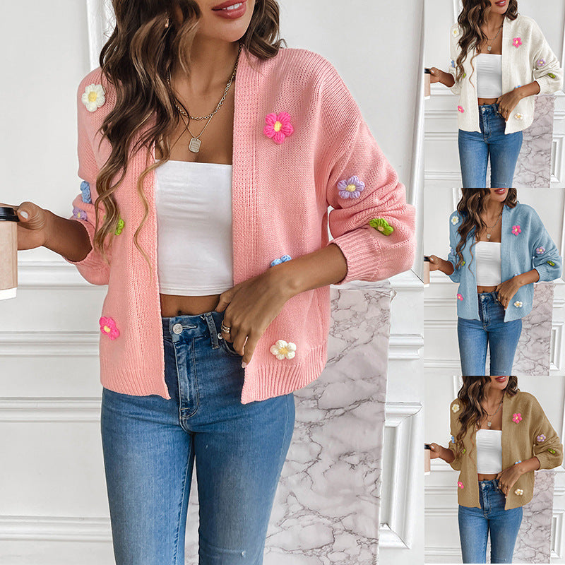 Dulce Cárdigan de Punto con Diseño Floral para Mujer