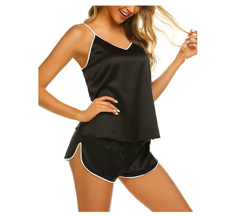 Conjunto de Lencería de Satén de Seda con Camisola y Short