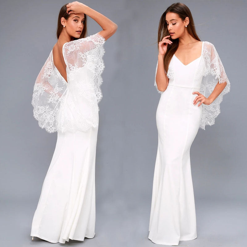 Vestido con Estola de Encaje - Conjunto Elegante de Encaje
