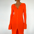 Vestido de Punto de Largo Medio con Solapa y Abertura para Mujer