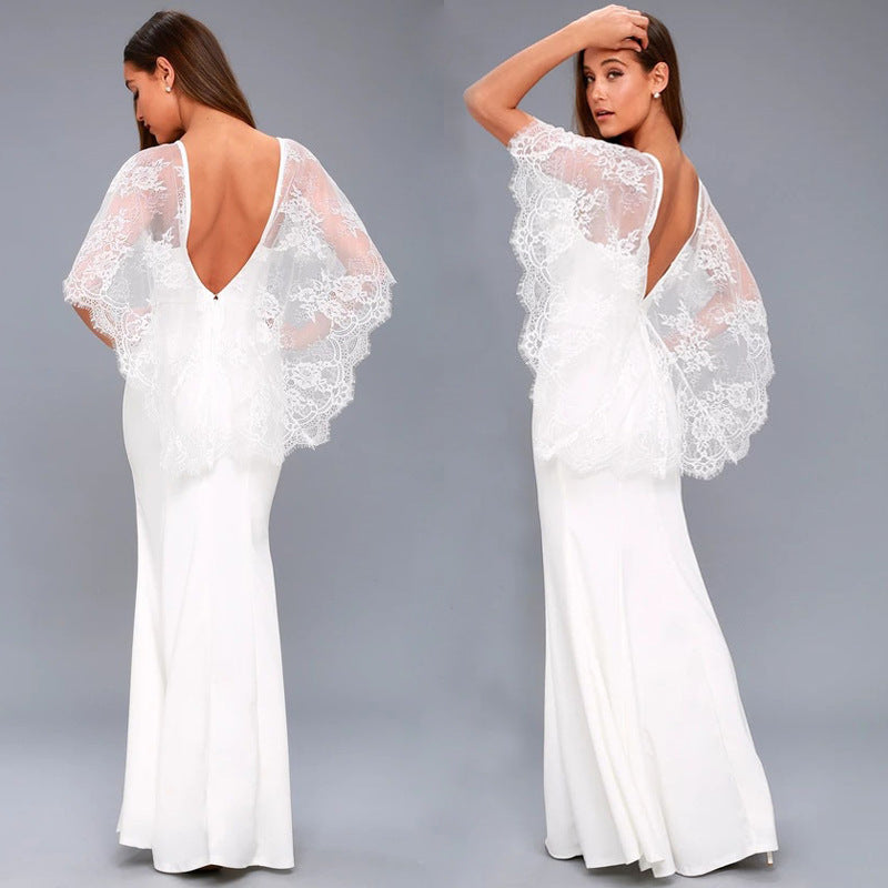 Vestido con Estola de Encaje - Conjunto Elegante de Encaje