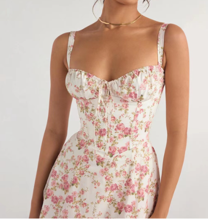 Vestido Parisino - Vestido Largo Floral con Ajuste en la Cintura (Una Pieza)
