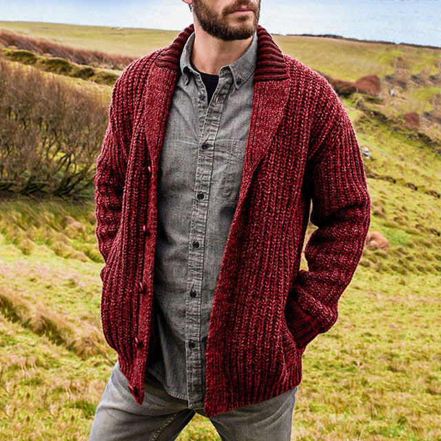 Suéter Cárdigan de Punto Manga Larga Color Sólido para Hombre