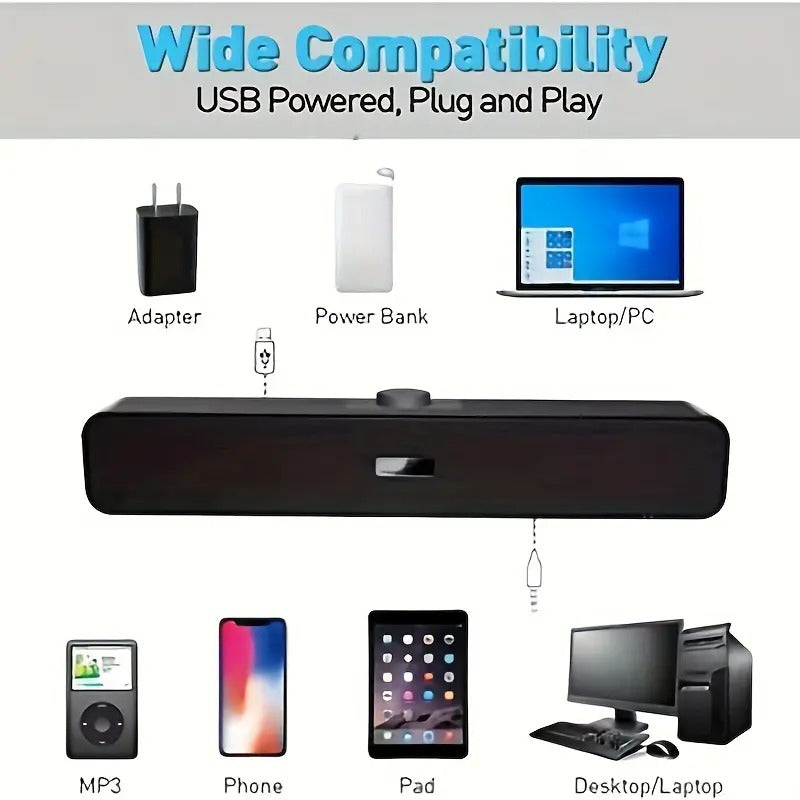 Barra de Sonido Mini Estéreo USB con Cable para PC