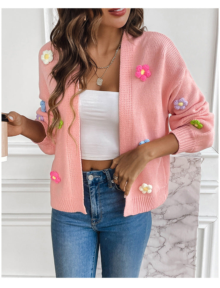 Dulce Cárdigan de Punto con Diseño Floral para Mujer