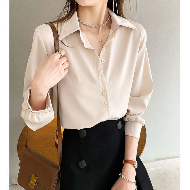 Blusa de Oficina Holgada de Color Sólido Estilo Coreano para Mujer