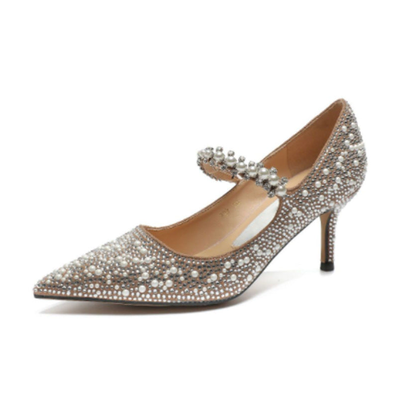 Tacones de Aguja con Punta en Pico y Cristales para Banquete